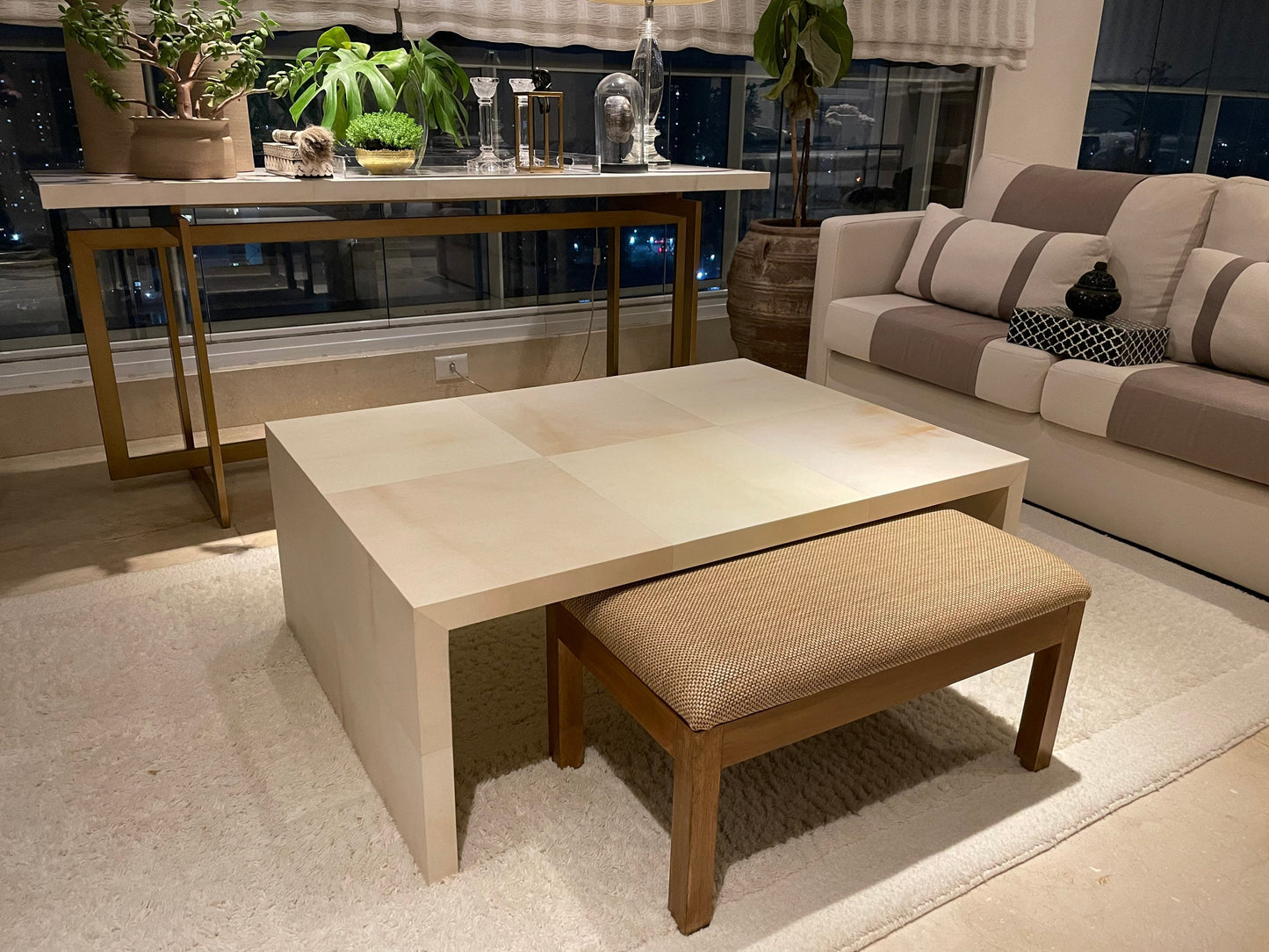 Coffee table real Goat parchment Vellum skin - MINIMALIST STYLE