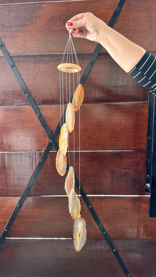Grande Sinos de Vento de Ágata, Sinos de Vento de Cristal Natural, Decoração de Jardim Boho, Fatias de Ágata Penduradas, Decoração de Varanda ao Ar Livre