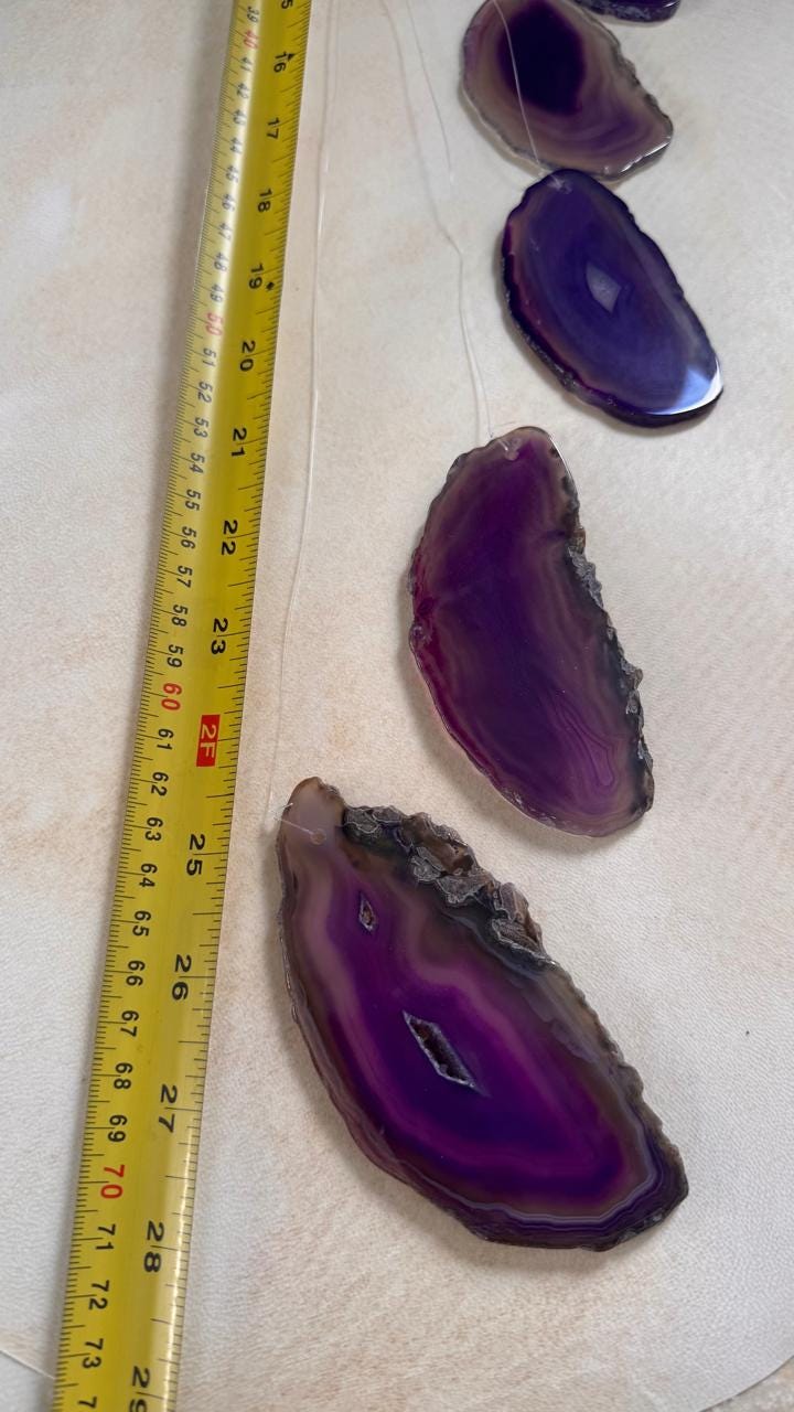 Violet Agate Wind Chime, Natural Crystal Slices, Boho Garden Decor