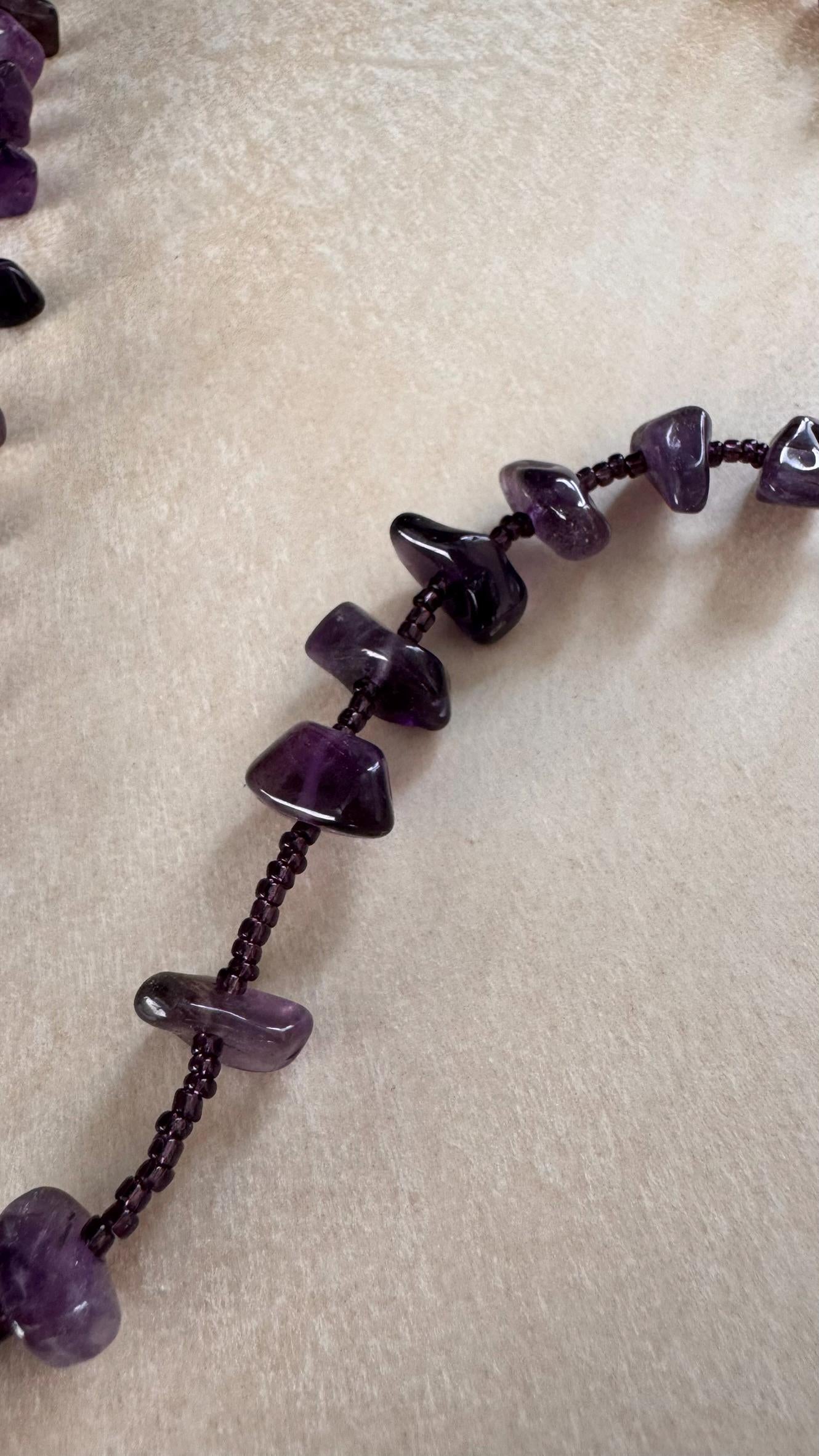 Natural Amethyst Rosary Necklace, Handmade Purple Crystal Prayer Beads