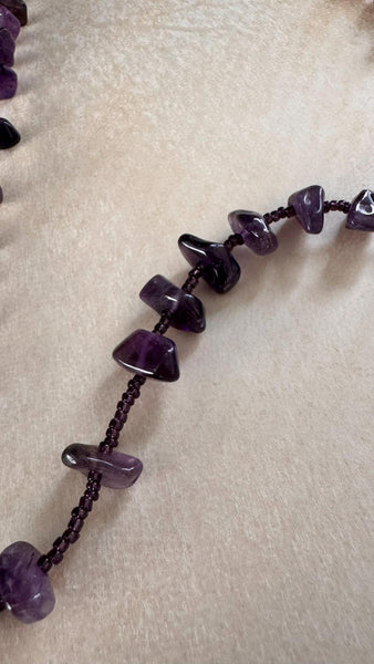 Natural Amethyst Rosary Necklace, Handmade Purple Crystal Prayer Beads