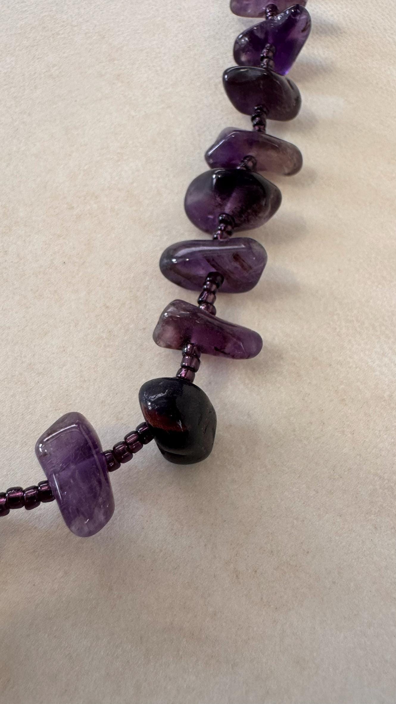 Natural Amethyst Rosary Necklace, Handmade Purple Crystal Prayer Beads