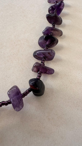 Natural Amethyst Rosary Necklace, Handmade Purple Crystal Prayer Beads